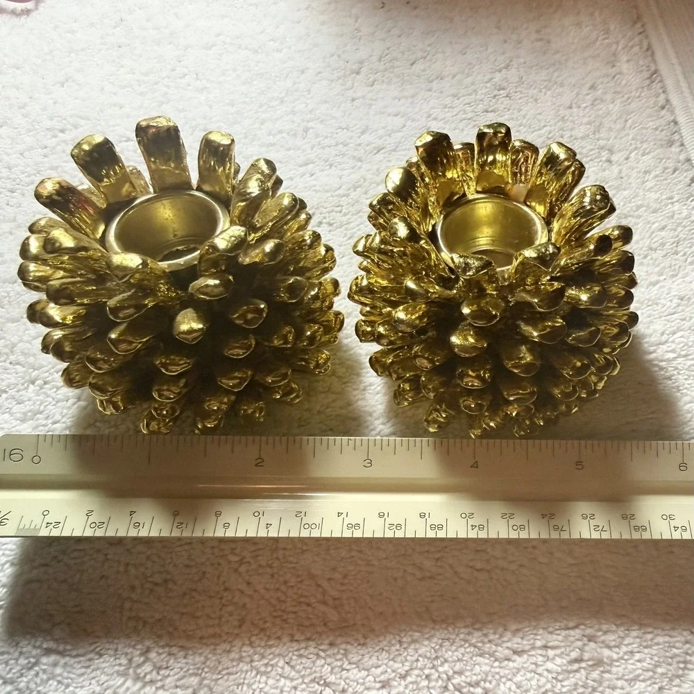 Golden Pinecone Taper Candleholders